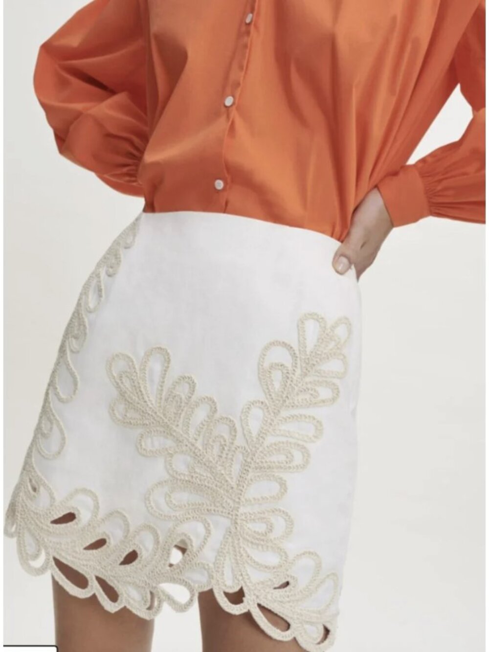 MAJE Janetty Embroidered High Waist Cotton Mini Skirt Cream Coastal Quiet Luxury